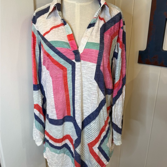 David Cline Tops - David Cline Multicolor Striped Button-Down collared Tunic - SZ XL